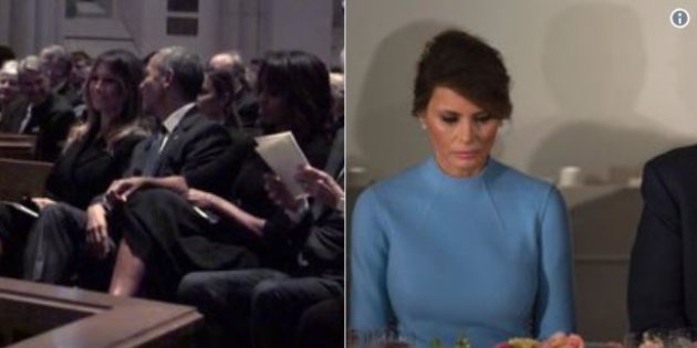 Melania pranë Obama-s në varrimin e Barbara Bush dhe nuk është dukur kurrë kaq e lumtur!