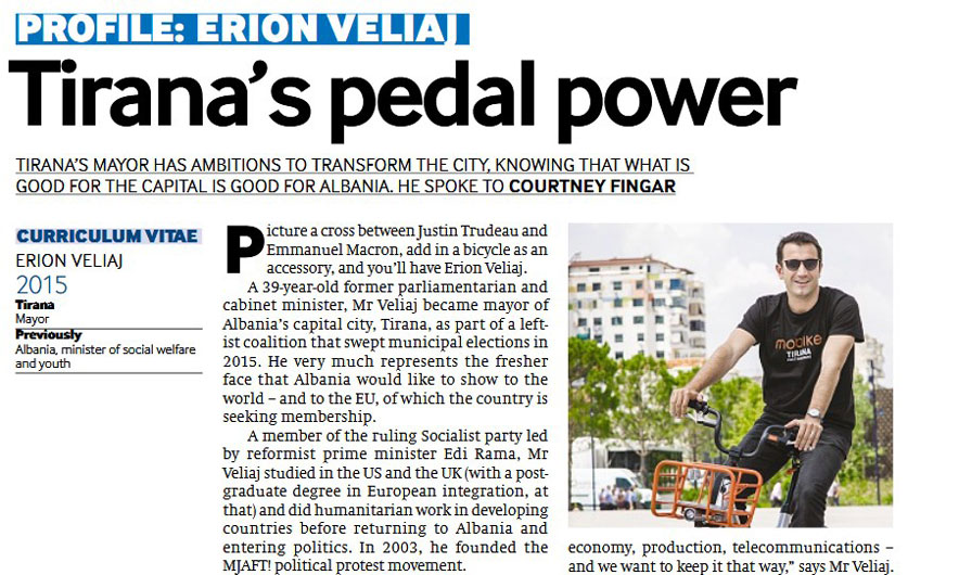 “fDi Magazine”, profil Erion Veliajt: Fuqia e pedalimit të Tiranës