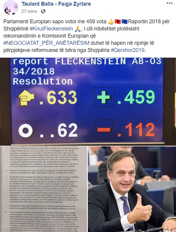 Me 459 vota pro, Parlamenti Europian voton pro integrimit të Shqipërisë në BE