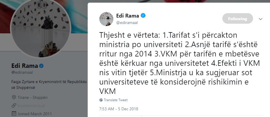 Protesta e studentëve/ Rama: Tarifa nuk është rritur, u kërkua nga universitetet dhe efekti nis vitin tjetër