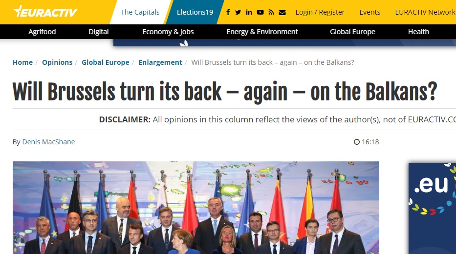 Euractiv: A do t’ia kthejë shpinën Brukseli – sërish – Ballkanit?