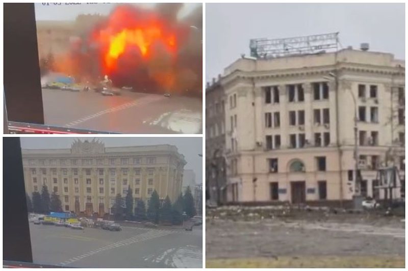 VIDEO tragjike/ Momenti paniku kur raketa rusa shkatërron institucionin në qendër të Kharkivit, flakët dhe tymi përpijnë gjithë godinën dhe makinat pranë