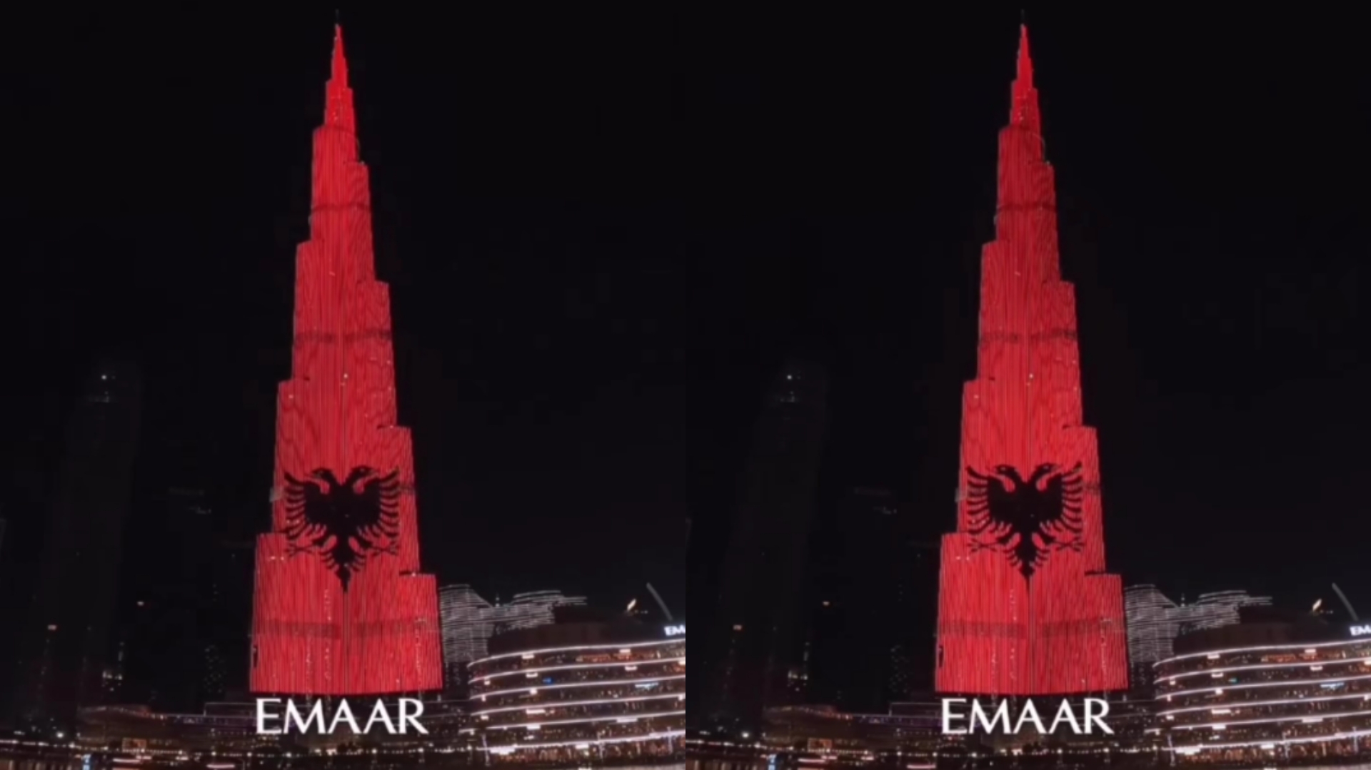 Krenari! Ndërtesa më e lartë në botë vishet me flamurin shqiptar nga “EMAAR” (Video)