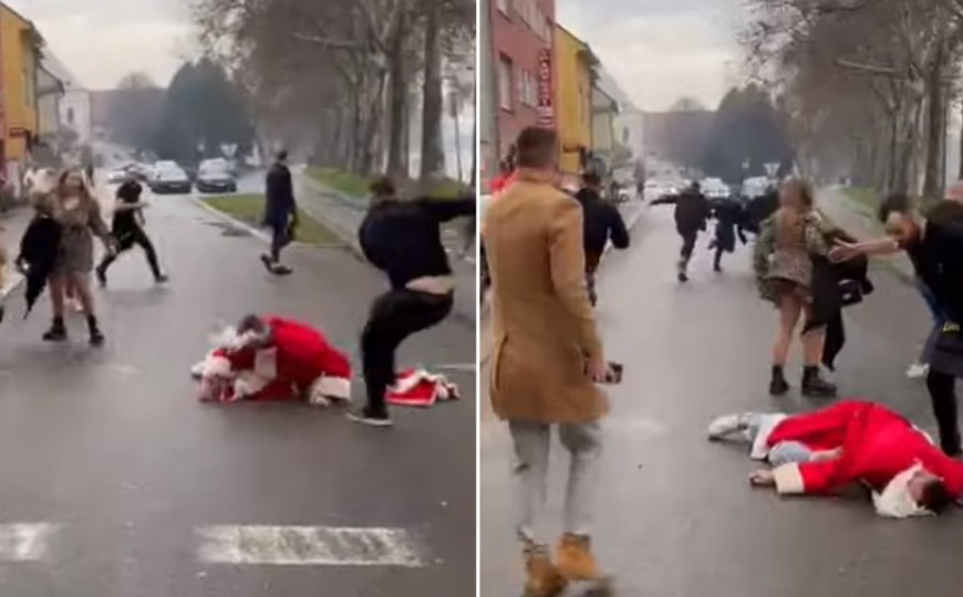 VIDEO/ Babagjyshi rrihet në mes të rrugës, të rinjtë e dehur e godasin me shkelma kokës