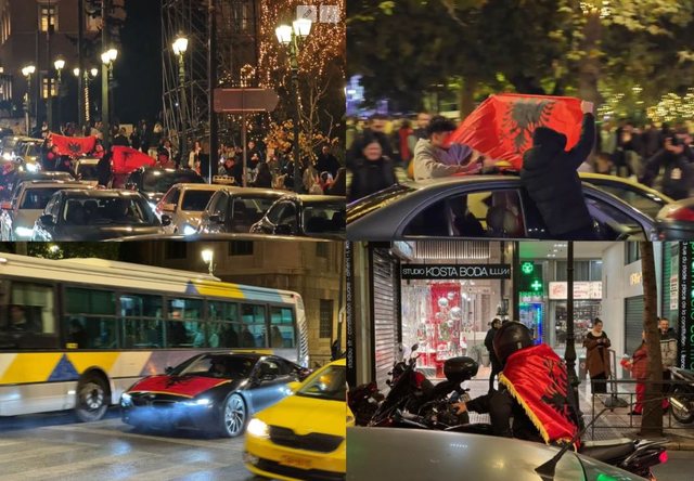 FOTOLAJM/ Flamuj kuqezi, këngë dhe valle tradicionale, shqiptarët festojnë Pavarësinë e Shqipërisë në rrugët e Athinës