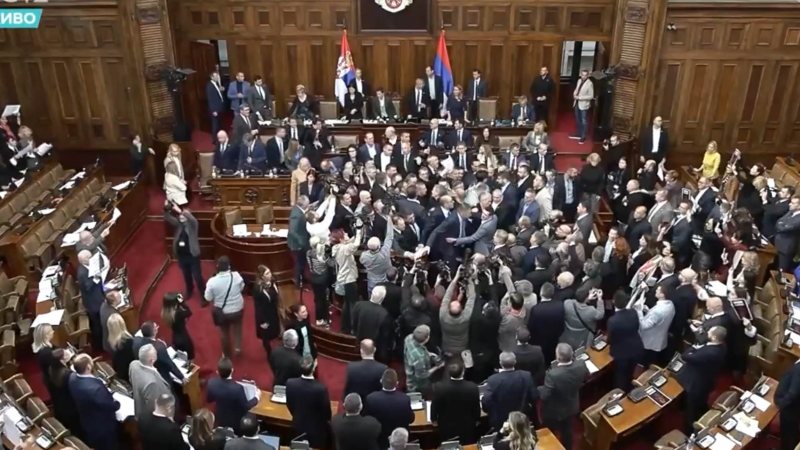 VIDEO/ “I keni duart të përlyera me gjak”! Plas grushti mes deputetëve në Parlamentin e Serbisë