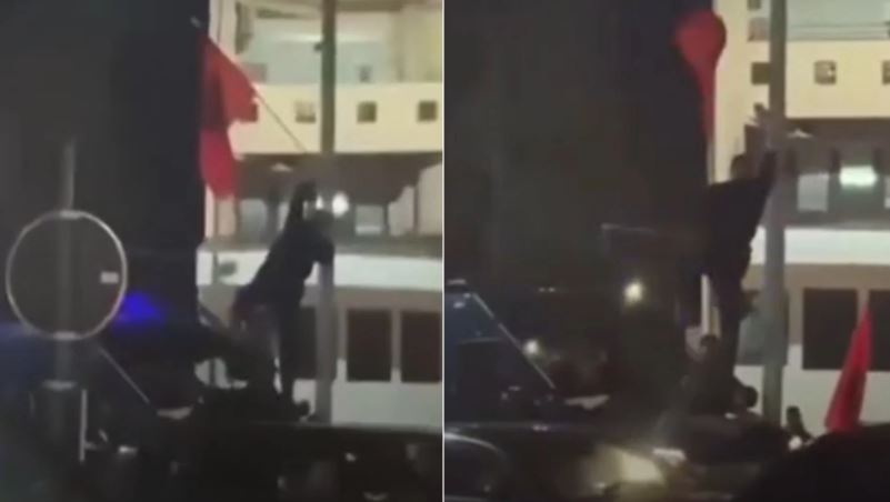 VIDEO/ Skandal, polici në Maqedoninë e Veriut heq flamurin shqiptar nga shtylla dhe e hedh në tokë